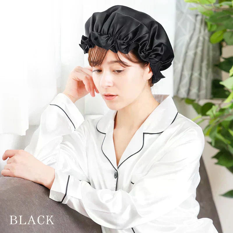 【ブラック】【商品名：シルク100%ナイトキャップ】