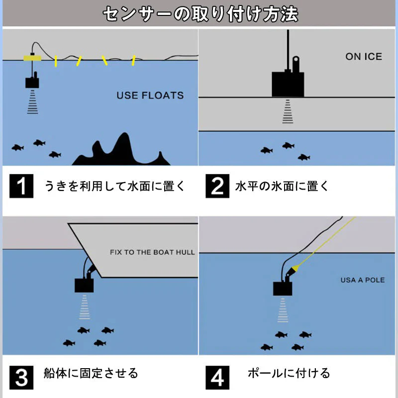 音波 魚群探知機 xf 水温計付 ポータブル携帯型 魚探黒色 100m fishfider 川釣り 海釣り アウトドア ソナー ワカサギ釣り バス釣り フィッシュファインダー