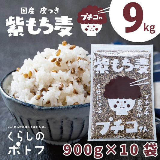 国産 皮つき 紫 もち麦 プチコさん 9kg（900g10袋） ダイシモチ アントシアニン 腸内環境 食物繊維