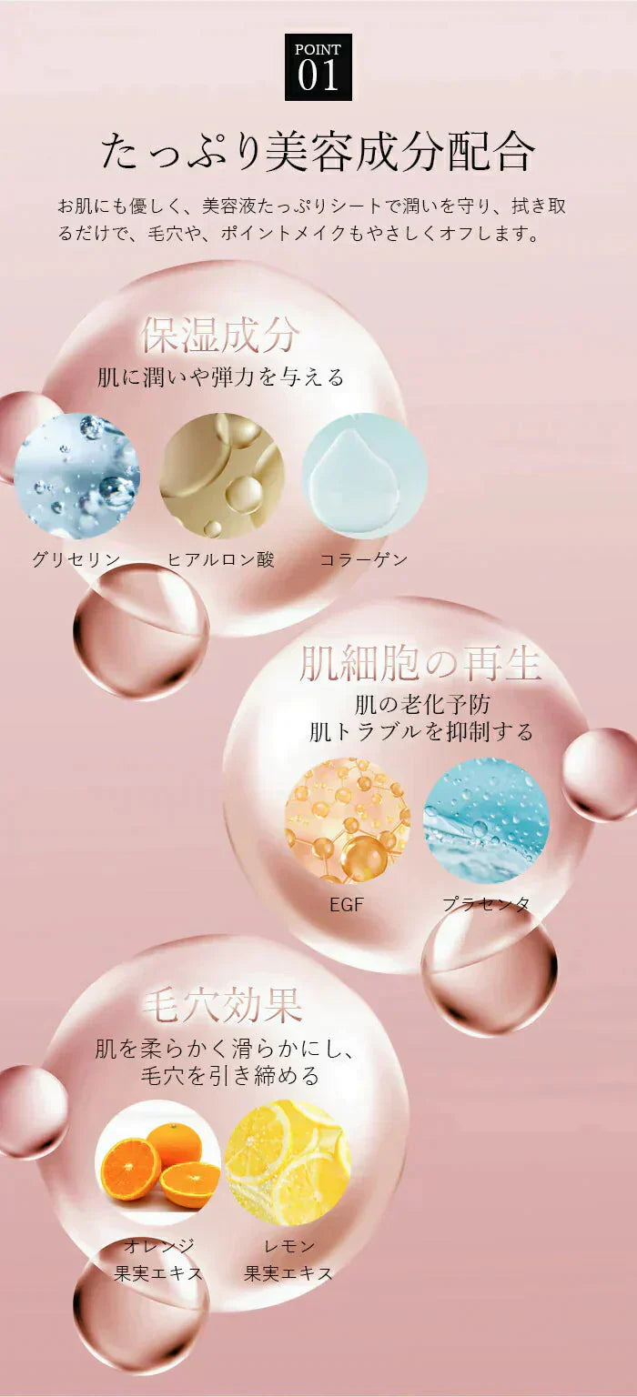 【クレンジングからスキンケアまでこれ一枚！】美容液でクレンジング クレンジングシート 50枚 メイク落とし ふき取りシート ダブル洗顔不要 洗顔 保湿 毛穴 角質ケア スキンケア