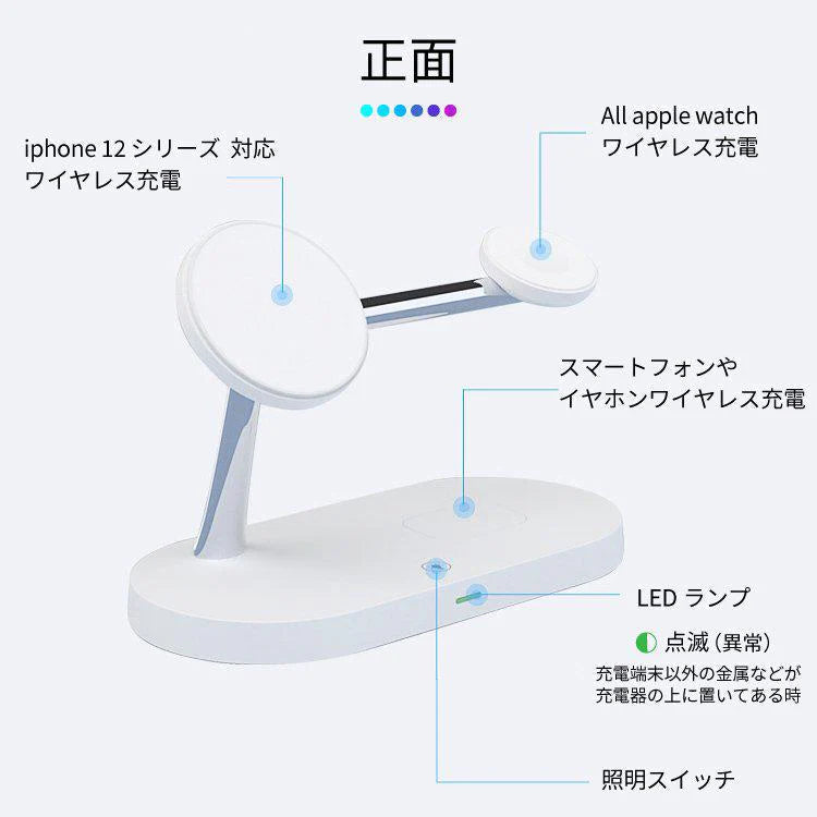 ワイヤレス充電器 5in1 ワイヤレス 充電器 3in1 最新版 iphone 急速充電 Qi対応 置くだけ 15W 充電スタンド iphone多機種対応Androidシリーズ/Type-Cシリー w230B(ホワイト)