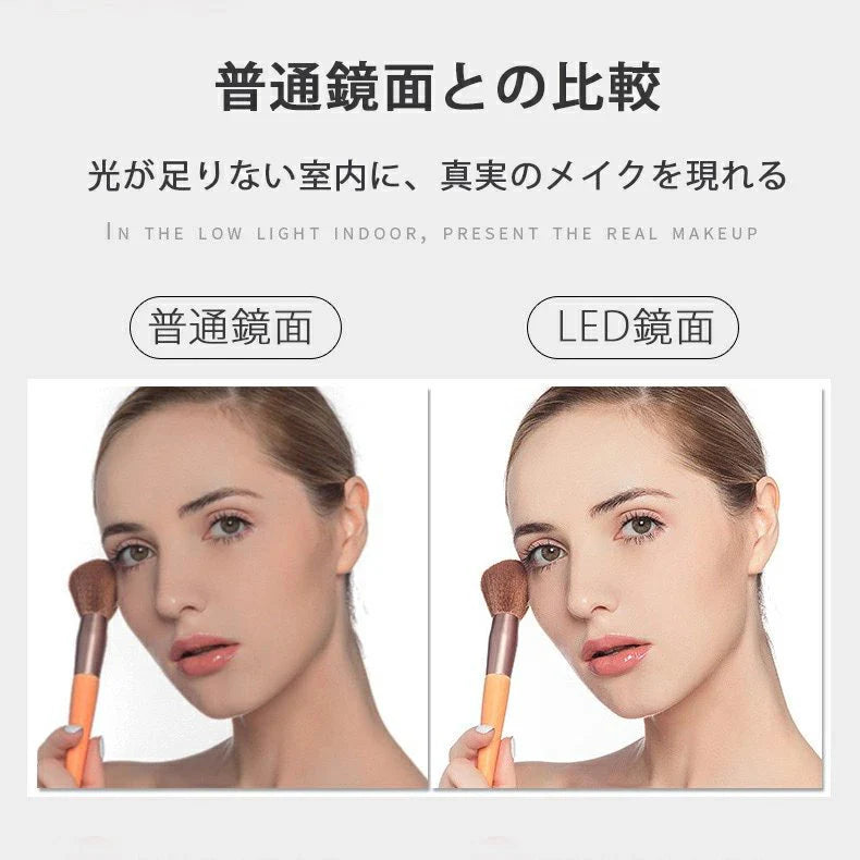化粧鏡 卓上ミラー 鏡 化粧ミラー 女優ミラー 充電式 led付き 光色と明るさ調節可能 卓上スタントミラー 女性メークアップ　折り畳み w066C(グリーン)