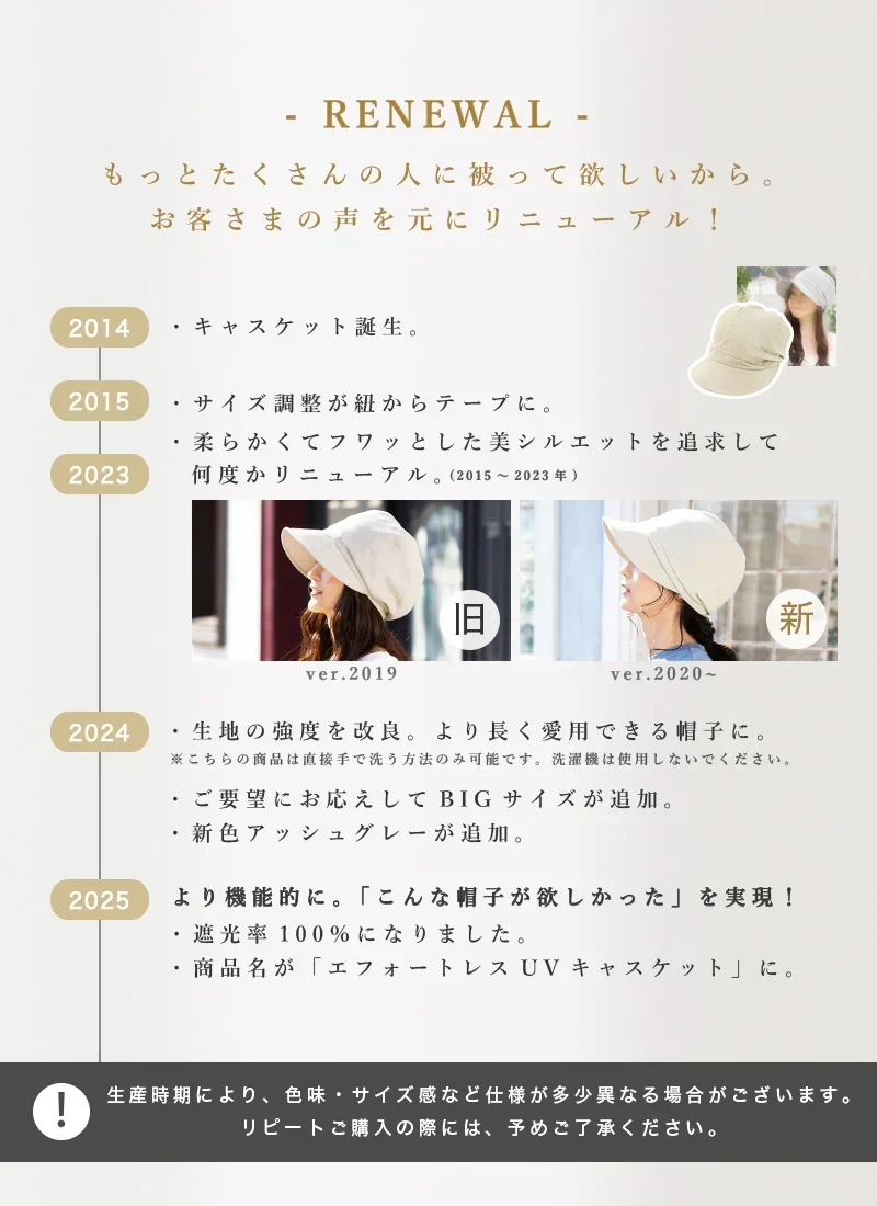 【フリー-ベージュ】【商品名：エフォートレスUVキャスケット】
