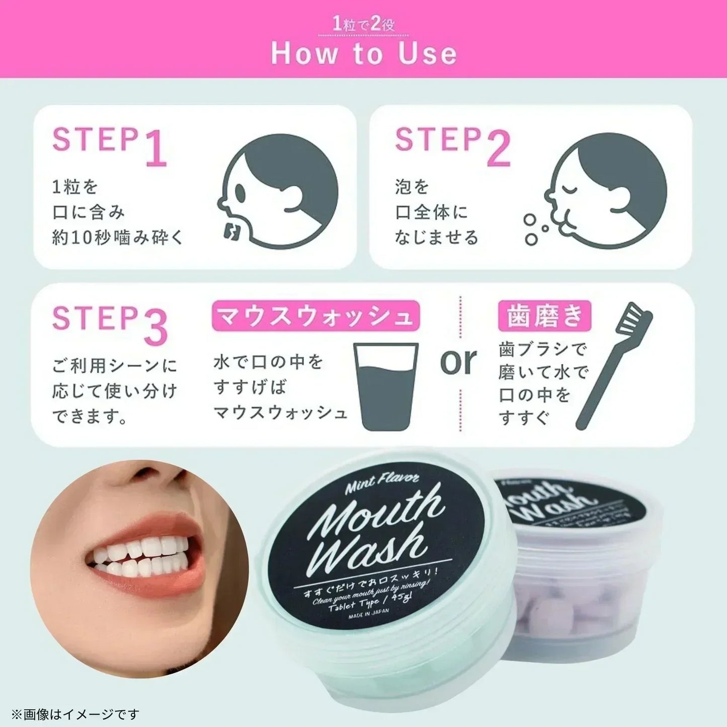 【天然成分&口腔ケア】＼ミント1個／約50粒 マウスウォッシュ タブレット型の歯磨き粉 オーラルケア マウス デンタル  歯みがきタブレット 口臭ケア デンタル 口臭 におい エチケット フルーツ ミント 爽快感 携帯便利 ハンドメイド プチギフト コスメ お口のケア 歯磨き粉
