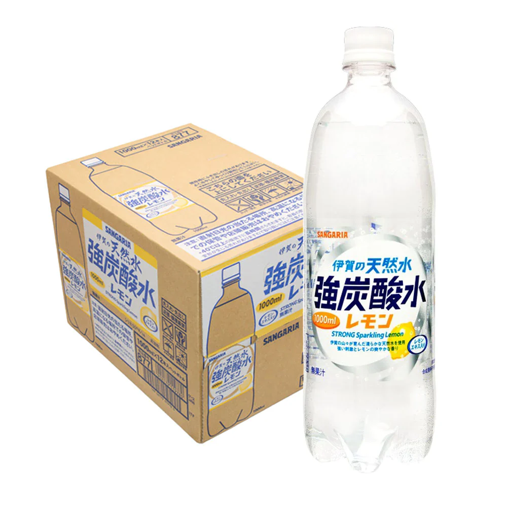 【送料無料】サンガリア 伊賀の天然水 強炭酸水 レモン 1000ml (1L) ×12本 1ケース