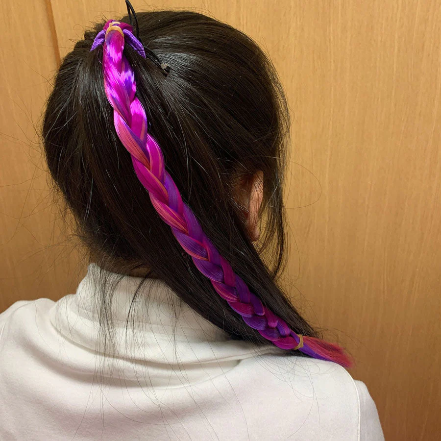 (ピンク01)ヘアアクセサリー エクステ ロング編み込みウィッグ 子供 キッズ ジュニア ダンス ウィッグ つけ毛 カラフル 毛束 ダンサー髪型