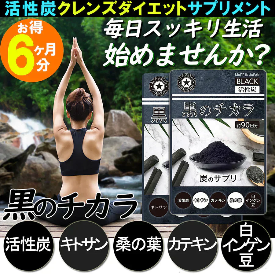 【黒のチカラ×２袋・激安!6ヶ月分! 】活性炭 ダイエットチャコール 活性炭  炭のダイエット 炭のチカラ クレンズ 炭 サプリメント 180日分 スッキリ 出す 国産竹炭 食物繊維 お腹 調子 腸 スッキリ キレイ 炭のダイエットサプリ松炭 乳酸菌 国産 国内製造 難消化デキストリン カロリーコントロール キトサン　国産竹炭 鎌倉竹炭 ヒノキ炭 松炭 乳酸菌 国産 国内製造 難消化デキストリン カロリーコントロール キトサン 送料無料 サプリメント カロリー気になる 「福袋」
