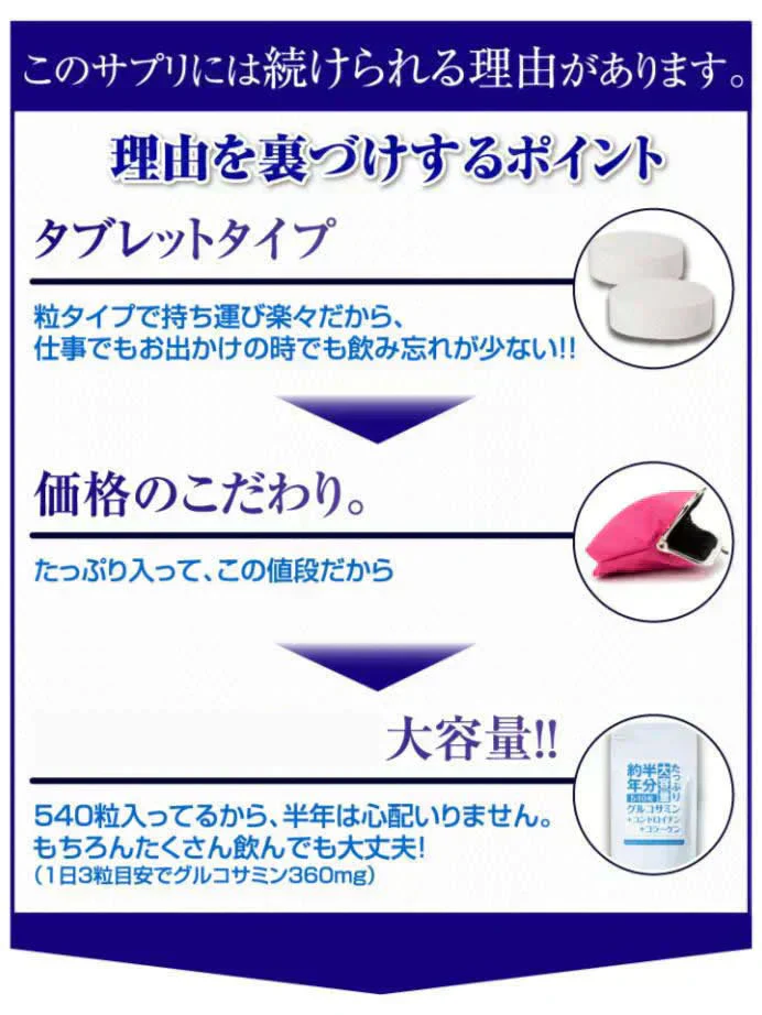 約半年分たっぷり大容量グルコサミン+コンドロイチン+コラーゲン540粒