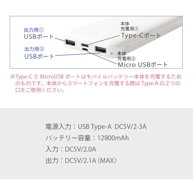 【ブラック】モバイルバッテリー 大容量 軽量 小型 薄型 12800mAh 急速充電 スマホ 充電器 アンドロイド 充電器 アイフォン 充電 バッテリー 携帯充電器 持ち運び iPhone 15 Android pse認証 大容量モバイルバッテリー スマホ バッテリー 防災 送料無料