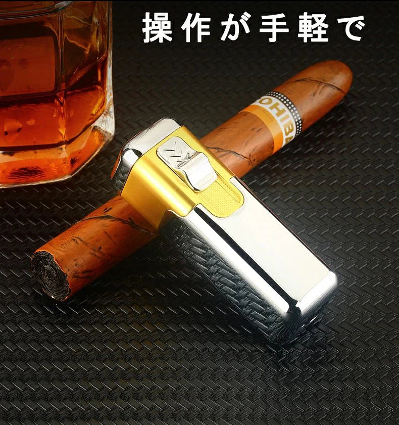 super ライター　携帯便利　スタイリッシュ　ガスライター メタルライター 充填式ライター 注入式ライター トリプル ターボ ジェット ライター　 小型 防風 軽量 薄型 おしゃれ 誕生日 記念日 プレゼント　 登山、キャンプ、防災に最適(ガスを含んでいません) w258C(シルバー&ゴールド)