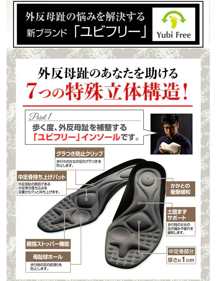 ガイハンインソール ・Mサイズ【外反母趾専用　インソール　ユビフリー　根本から補整　長時間　旅行　理想のアーチ　シューフィッター　足の専門家】中敷き 腰痛 骨盤 姿勢 衝撃吸収 腰らくインソール 骨格補正 衝撃吸収 アーチ アーチサポート 高反発 ハニカムゲル 姿勢矯正 靴脱げ防止 グッズ おすすめ 通販 人気