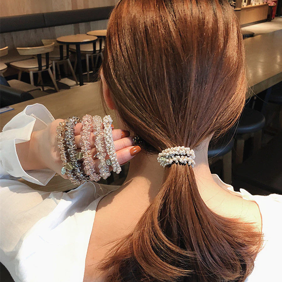 (クリア)ヘアゴム パール バブル シンプル ブレスレット ビーズ ヘア留め ヘアアクセサリー 髪飾り 上品 パーティー飾り