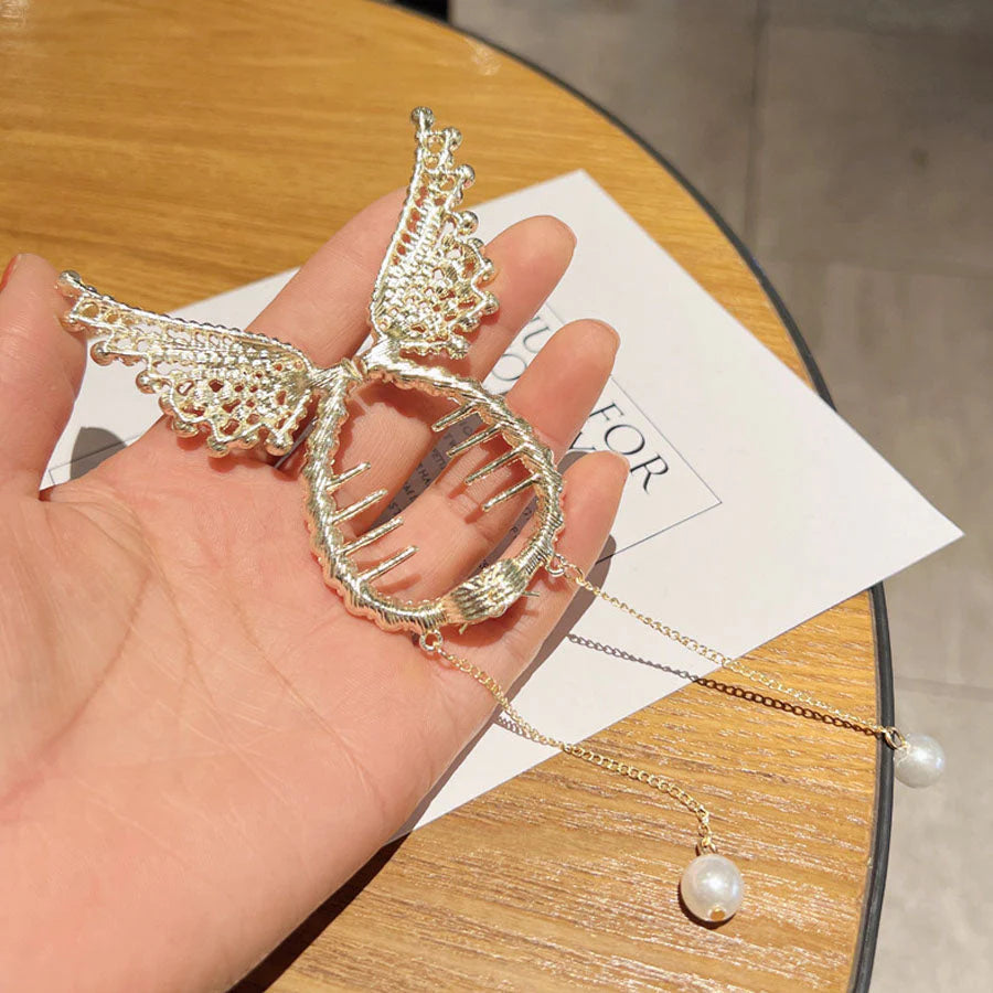 (MIMI)ヘアクリップ ゆらゆらチェーン付き 髪留め 髪飾り 扇子 ヘアアクセサリー オシャレ上品 パーティー飾り