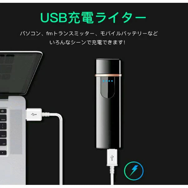 USB充電式 プラズマ 電気 usb ライター 小型 充電式 ガス?オイル不要 防風 軽量 薄型 プレゼントw107B（タイプB）ブラック
