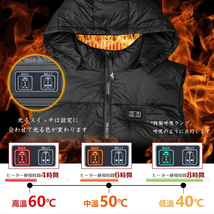 電熱ベスト 「ブルー・XLサイズ」 ヒーターベスト ヒーター内蔵 発熱 防寒ウェア ダウンベスト 電熱 ダウンベスト 中綿 USB 温度調節 通勤 通学 釣り キャンプ