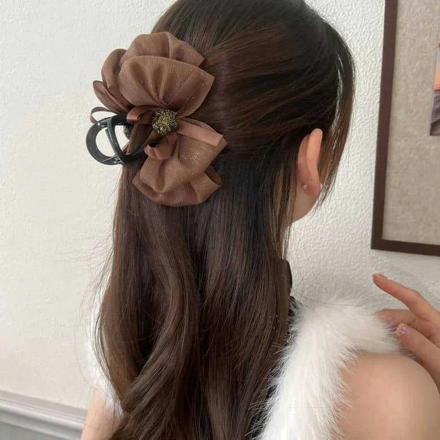 (ブラック)リボンバレッタ 大きい リボンヘアアクセサリー 清楚 ガーリー エレガント ヘアピン ビックリボン ヘアバレッタ かわいい