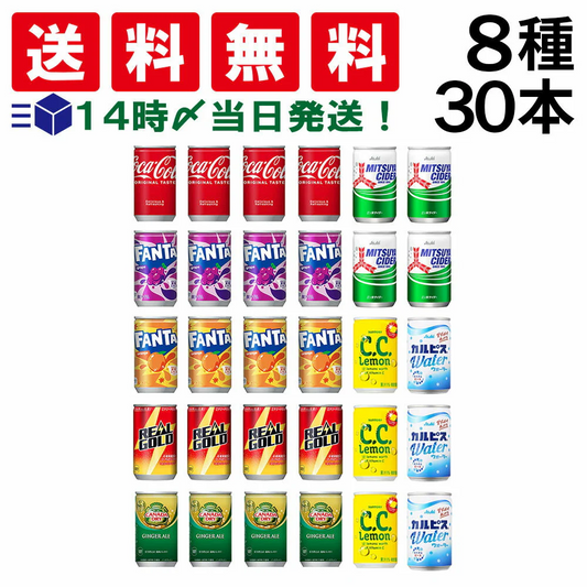 【 送料無料 】 炭酸飲料 缶ジュース ミニ缶 160ml 8種 C 計30本 詰め合わせ 飲み比べ アソート セット