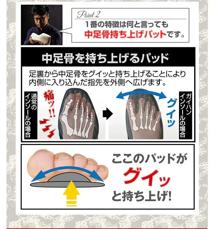 ガイハンインソール ・Lサイズ【外反母趾専用　インソール　ユビフリー　根本から補整　長時間　旅行　理想のアーチ　シューフィッター　足の専門家】中敷き 腰痛 骨盤 姿勢 衝撃吸収 腰らくインソール 骨格補正 衝撃吸収 アーチ アーチサポート 高反発 ハニカムゲル 姿勢矯正 靴脱げ防止 グッズ おすすめ 通販 人気