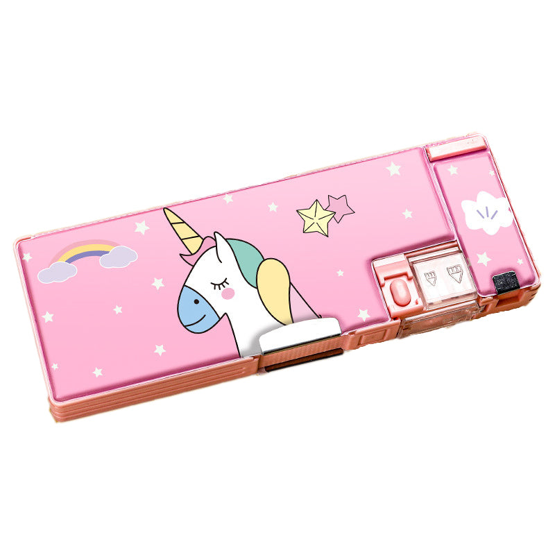 小学生筆箱 ユニコーン 両面開き 箱型 ペンケース ふでばこ 可愛い マグネット式 ソフト 小学校 入学祝い 入学準備 イラスト おしゃれ 色選べる 人気 流行り 女の子 男の子
