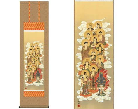 掛軸 【十三佛】 清水雲峰筆 [ 収納箱 10年保証 品質保証付き 31×89 春秋 お彼岸 月命日 法要 法事 和 国産 受注生産 床の間 和風 掛け軸 日本製 名画 縁起物 プレゼント 画寸 送料無料 ]