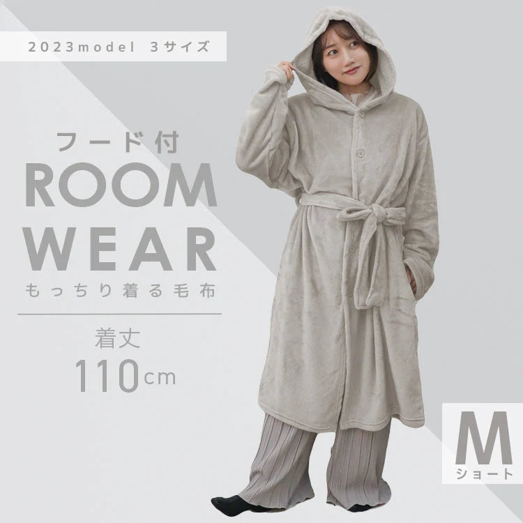 【Mサイズショート】【グレージュ】着る毛布 ルームウェア フード付き M L 毛布 あったかグッズ ルームウェア 冬 もこもこ パジャマ レディース かわいい メンズ ロング ショート マタニティ ナイトウェア ブランケット 部屋着 おしゃれ 可愛い 秋冬