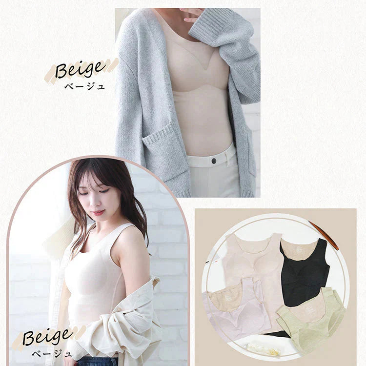 カシミヤシルクタンクトップ 「ベージュLサイズ」 キャミソール カップ付きタンクトップ ブラ カップ付きキャミソール ブラキャミ 裏起毛 カップ取り外し