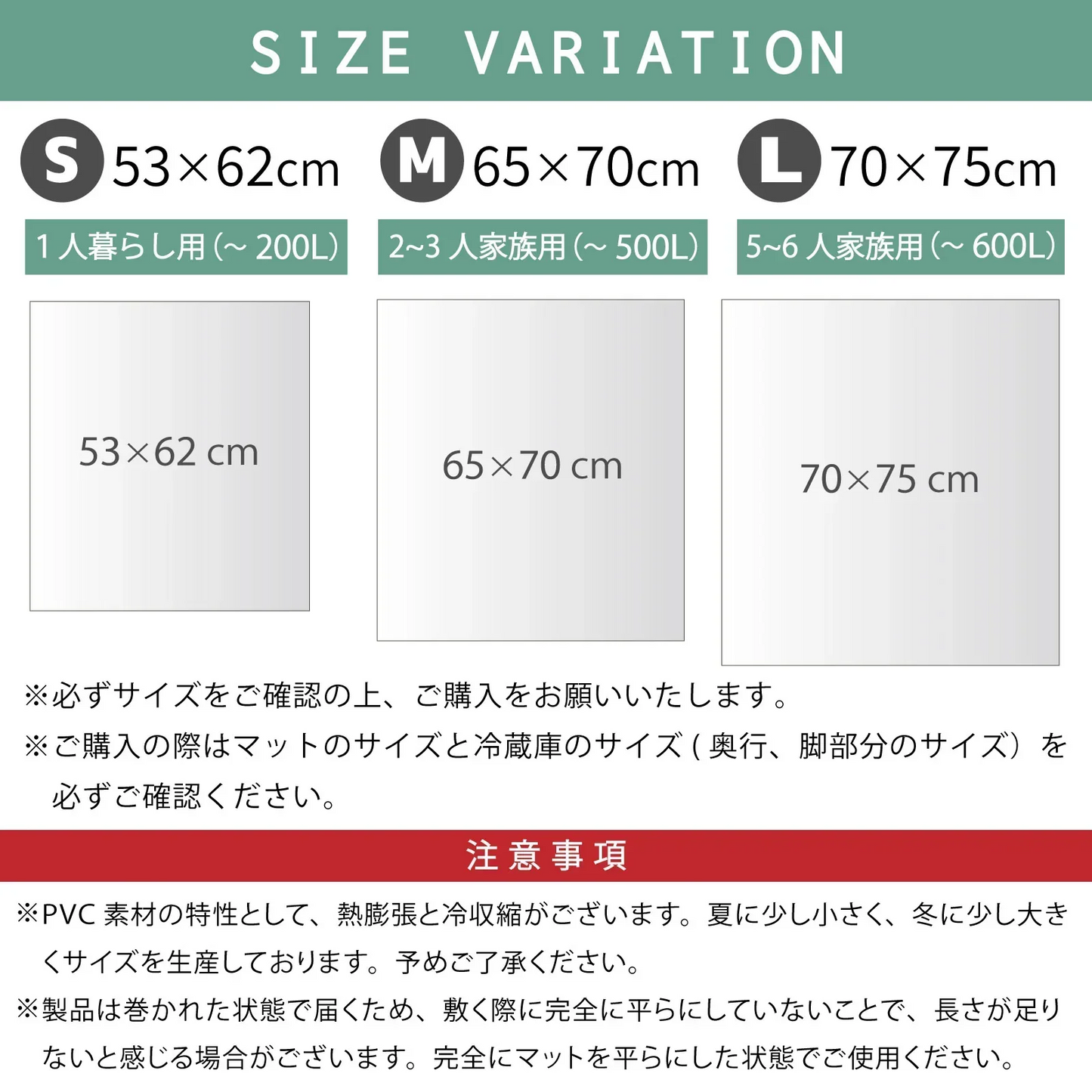 【65×70cm】冷蔵庫マット クリアマット 撥水 53×62 65×70 70×75 ダイニング クリア 抗菌 防カビ 防臭 厚さ1.5mm 床 保護 傷防止マット 透明 冷蔵庫 キッチン チェアマット キッチンマット 新生活