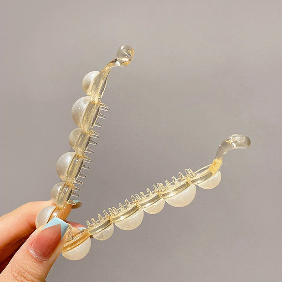 バナナクリップ ヘアクリップ 大きめ パール ヘアアクセサリー 髪留め 結婚式 パーティ シンプル レディース クリップ 人気 まとめ髪 髪飾り 大人かわいい 韓国