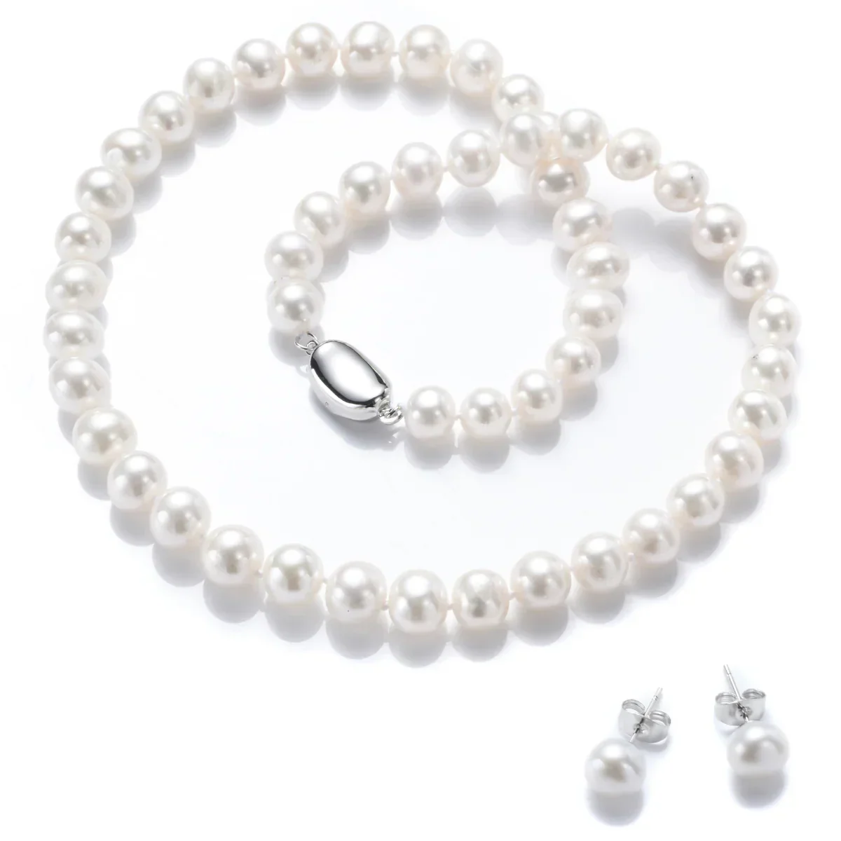 【品質保証】本真珠ネックレス＆ピアスSET Pearl ホワイト8.5-9mm　パールネックレス　冠婚葬祭