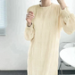 シャーリングシフォンワンピース（アイボリー/長袖/Mサイズ）