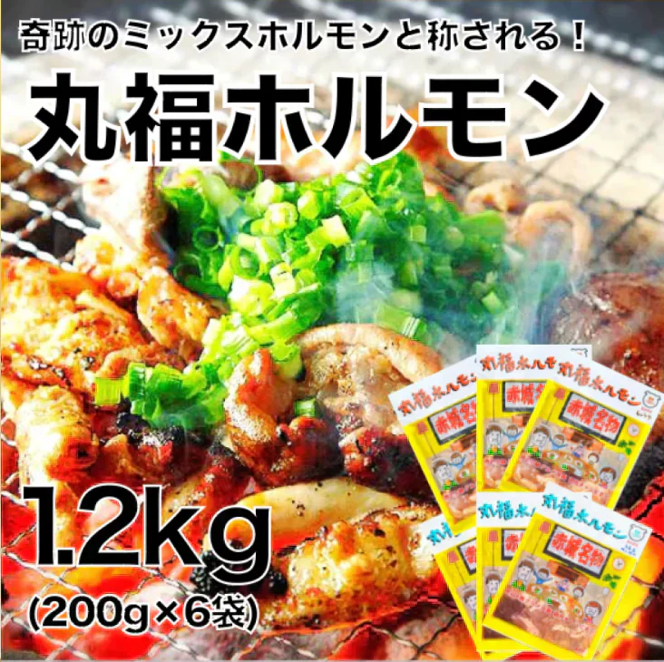 ㊗️0円食堂ロケ地㊗️赤城名物！丸福ホルモン6袋セット(しょうゆ3袋&うま塩ペッパー3袋)各200g入　賞味期限180日(冷凍商品)