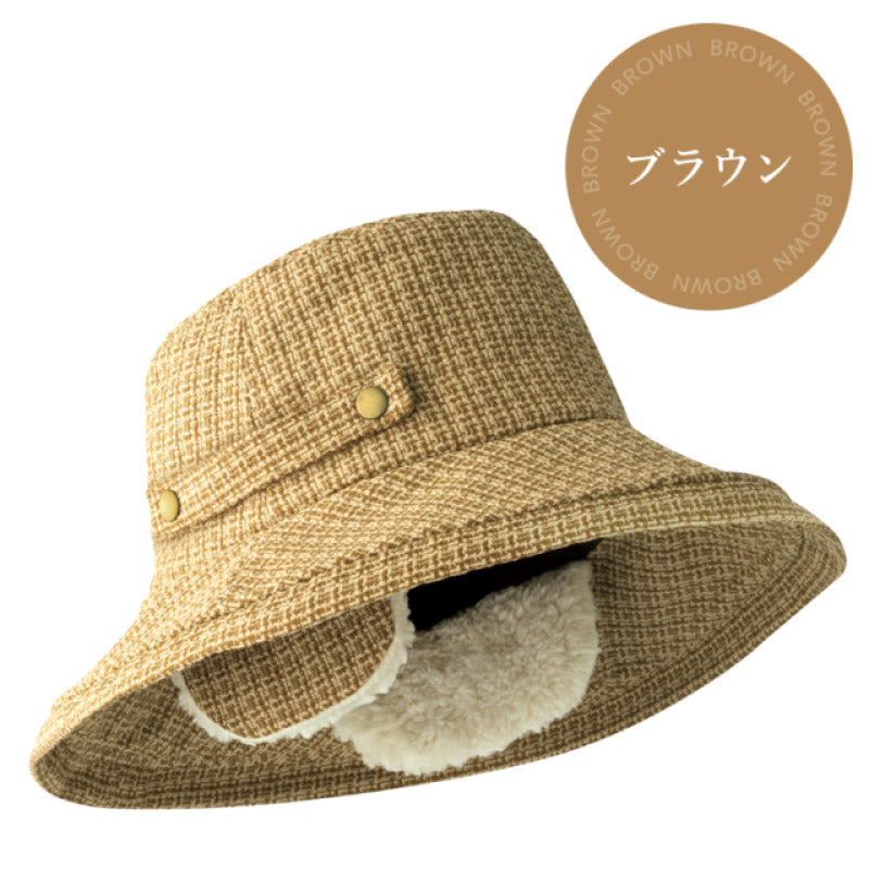 【ブラウン】キャップ 帽子 レディース 耳まであったか 小顔 魅せ帽子 ファーバケット あったか帽子 ふわふわ 暖かい 可愛い 防寒対策  耳あて 耳付き あったか 寒さ対策 ボア ファ 折りたたみ 小顔効果 バケットハット 大きめ 秋冬