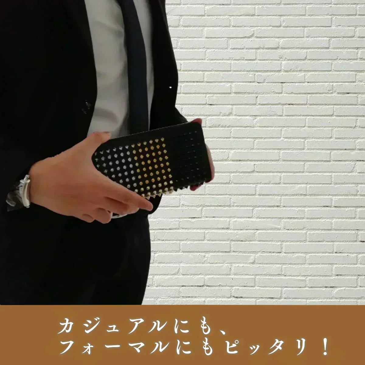 トゲトゲ　キラキラ　スタッズ　mix　長財布　大容量　ラウンドファスナー　オリジナル品