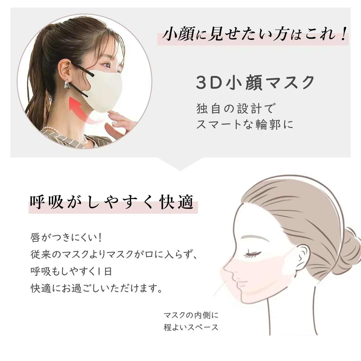 2025敏感肌向けマスク・通気性改良済3Dマスク【アイボリー】 60枚(10枚×6パック)  小顔マスク ３Dマスク 不織布 立体 マスク 立体マスク 不織布マスク バイカラーマスク 血色マスク マスク カラーマスク くちばしマスク 耳が痛くならない 高通気 血色マスク メイクが付きにくい 3d 丸顔マスク 乾燥肌