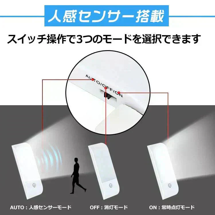 LEDセンサーライト 照明 器具 ライト USB充電 マグネット 自動 点灯 夜間灯 室内 玄関 廊下 階段 足元 防災 非常用 懐中電灯 敬老の日 【防災グッズがお得】(R)