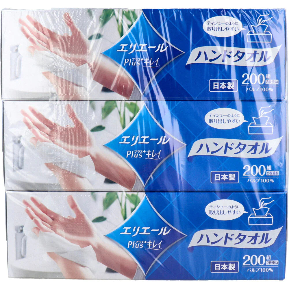 ペーパーハンドタオル 大王製紙 エリエール Plus+キレイ ソフトタイプ ボックス 200組400枚 3箱入り X4パック