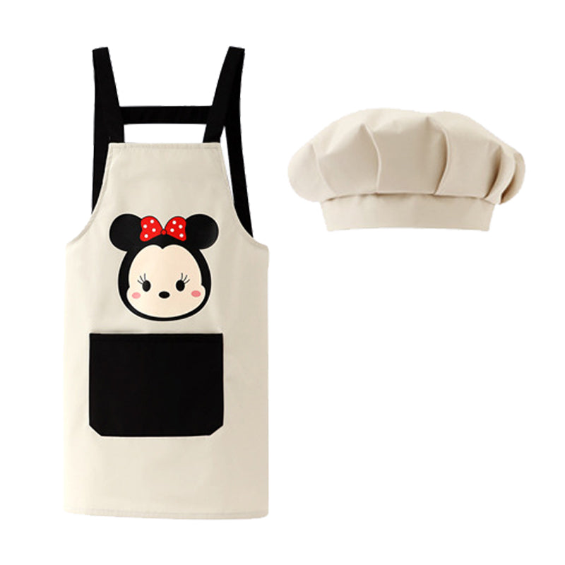 キッズエプロン グレー 140（130cm,140cm,150cm）2点セット H型エプロン 給食帽子 セット 子供用エプロン かわいい キャラクター付 110 120 130 140 幼稚園 小学生 絵画 料理 女の子 男の子