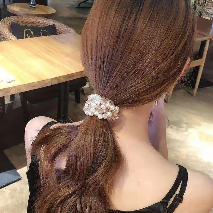 (ピンク)ヘアゴム パール バブル シンプル ブレスレット ビーズ ヘア留め ヘアアクセサリー 髪飾り