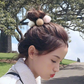 (グリーンホワイト)ファー シュシュ ヘアゴム リングゴム 金具なし 職場 ヘアアクセサリー 大人 子供 髪留め