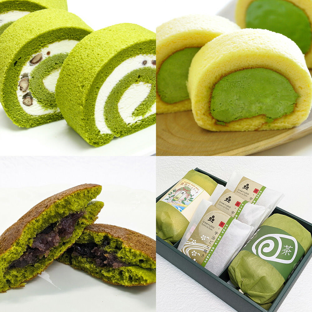 抹茶スイーツセット(濃茶ロール・茶游堂抹茶ロール・京・宇治どら焼き3個)