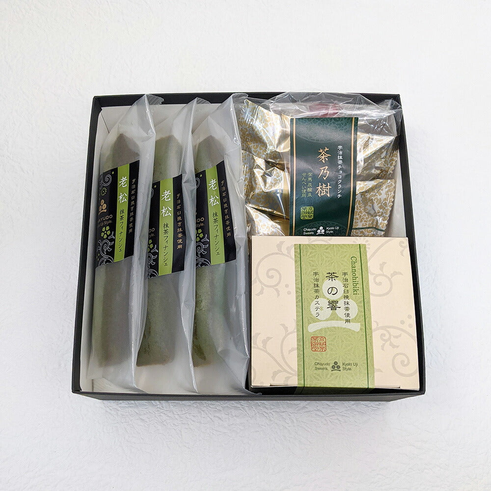 【3人シェア買いでお得】抹茶スイーツセット(抹茶フィナンシェ3本・宇治抹茶チョコクランチ3個・抹茶カステラ３切)