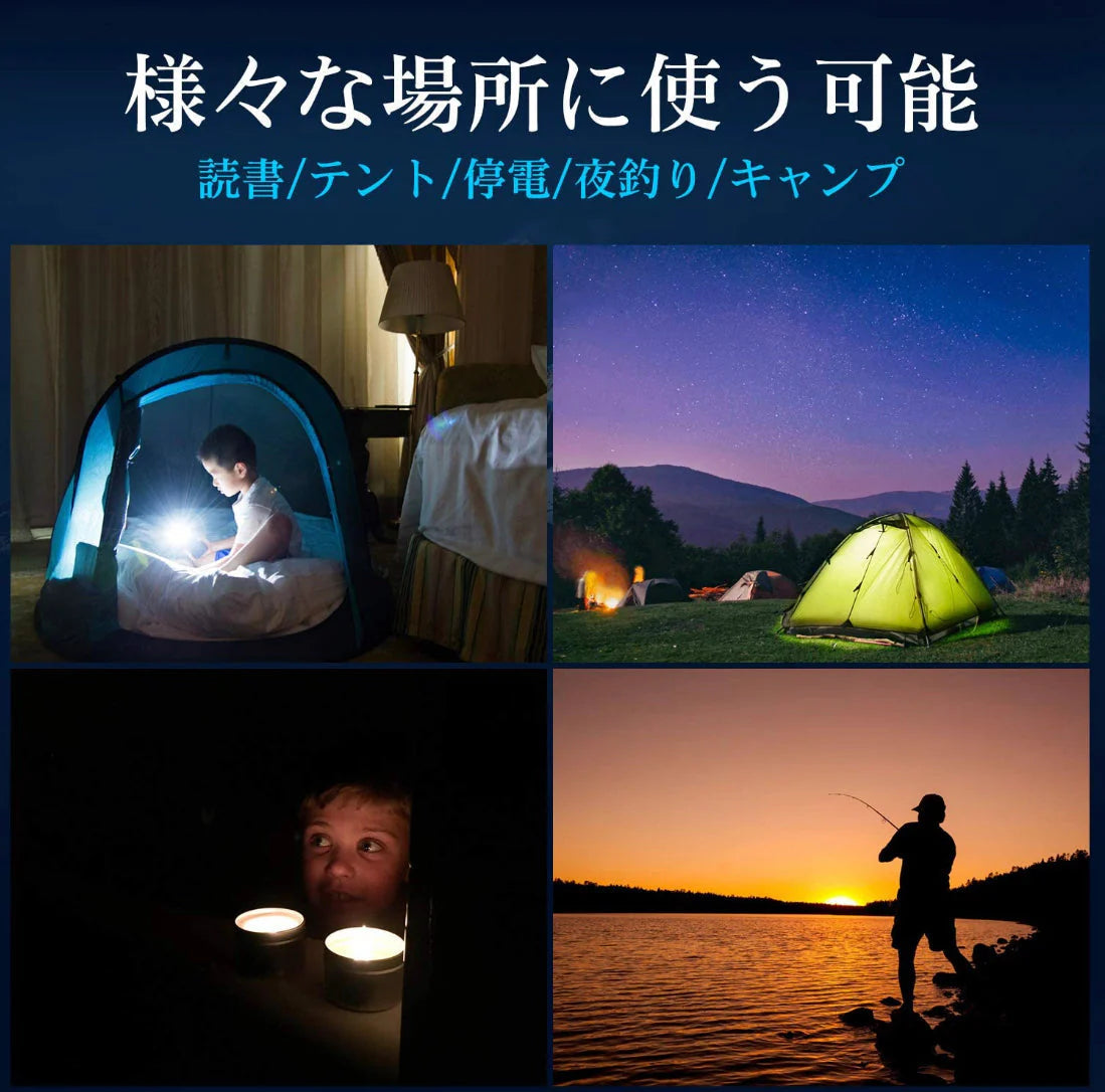 懐中電灯 LED USB充電式 超高輝度 4つ調光モード 三脚スタンド付き IP65防水 8000mAhバッテリー内蔵  LED懐中電灯 サーチライト ledライト フラッシュライト ハンディライト 作業灯 非常灯 強力 軍用 停電 防災対策 夜釣り(w028)