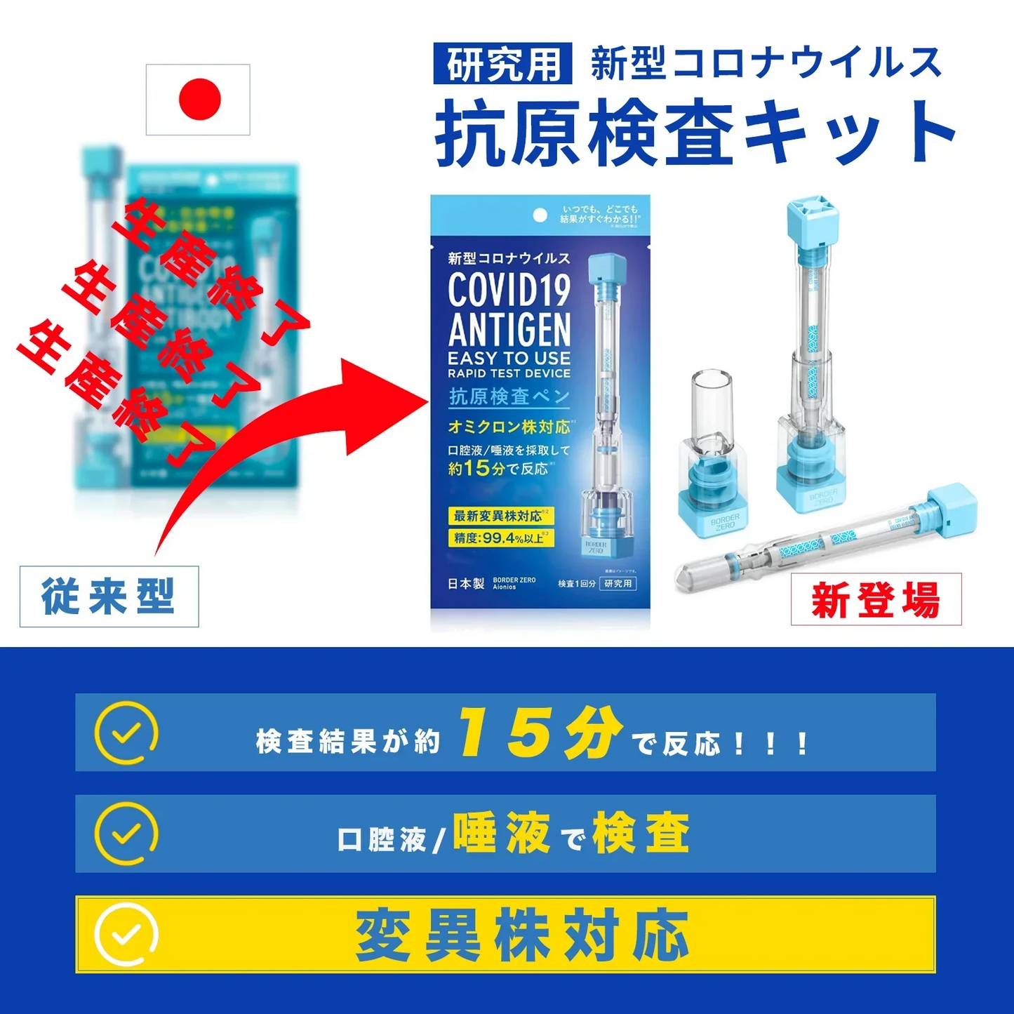 【1個セット】抗原+抗体検査 一体型検査ペン 抗原検査キット 日本製 BA.2 BA.5 唾液検査 2 in 1ダブルチェック 新型コロナウイルス 自宅 約15分 セルフ検査