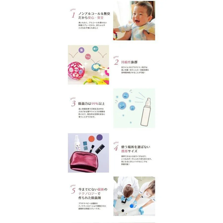 3本セット プラチナベビー 子供用 除菌スプレー 日本製 子供にも安心 無香料 ノンアルコール 着色料不使用 抗菌 ウィルス 携帯用 子供　こども　安全　安心　国産　ウイルス　対策　抗菌　バリア　肌に優しい　除菌　除菌剤　衛生用品　スプレー