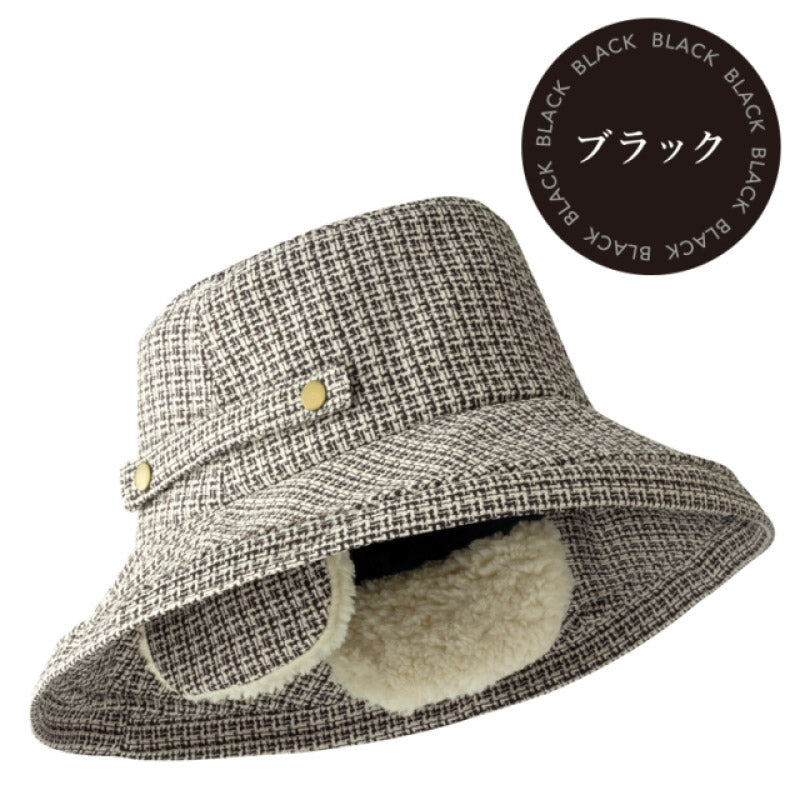 【ブラック】キャップ 帽子 レディース 耳まであったか 小顔 魅せ帽子 ファーバケット あったか帽子 ふわふわ 暖かい 可愛い 防寒対策  耳あて 耳付き あったか 寒さ対策 ボア ファ 折りたたみ 小顔効果 バケットハット 大きめ 秋冬