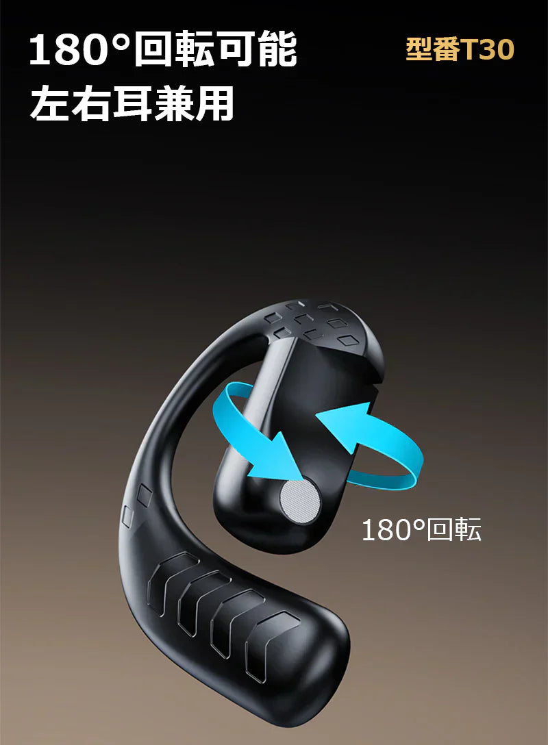 【左右耳兼用】ワイヤレスイヤホン 片耳 bluetooth5.4 180度回転 耳掛け式 IPX6防水 Hi-Fi高音質 ブルートゥースイヤホン type-C充電 耳を塞がない LED電力表示 快適 iPhone/Android適用 ハンズフリー w677C(ブラックpro)