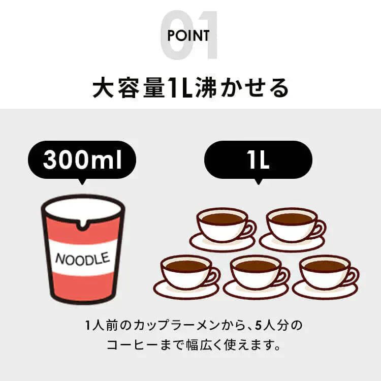 電気ケトル 電気ポット ポット 電気 1L コンパクト おしゃれ　湯沸し器 コンパクトケトル キッチン家電 シンプル 新生活 一人暮らし 単身赴任 軽量 手軽　ブラック HKT-100
