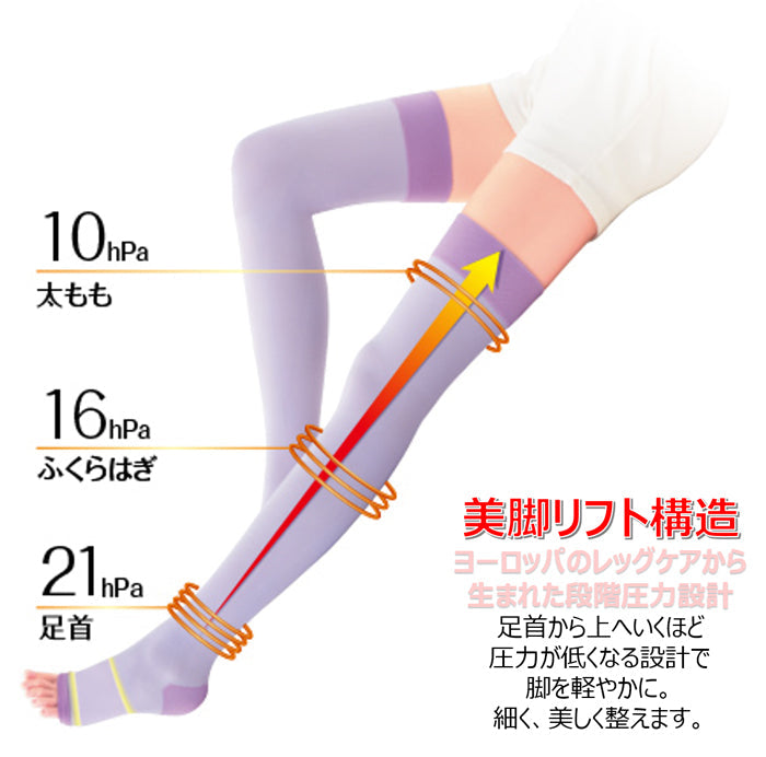 スリムウォーク認定販売店【ラベンダー（美脚ロング）（MLサイズ）】おやすみ用 ふんわりパイル網み 太もも丈 ソックス 着圧 美脚 ピップ