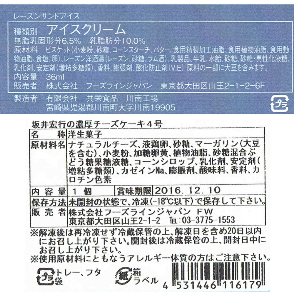 【3人シェア買いでお得】坂井宏行監修 プレミアムスイーツセット レーズンアイスサンド 8個×2 濃厚チーズケーキ4号 1個×2