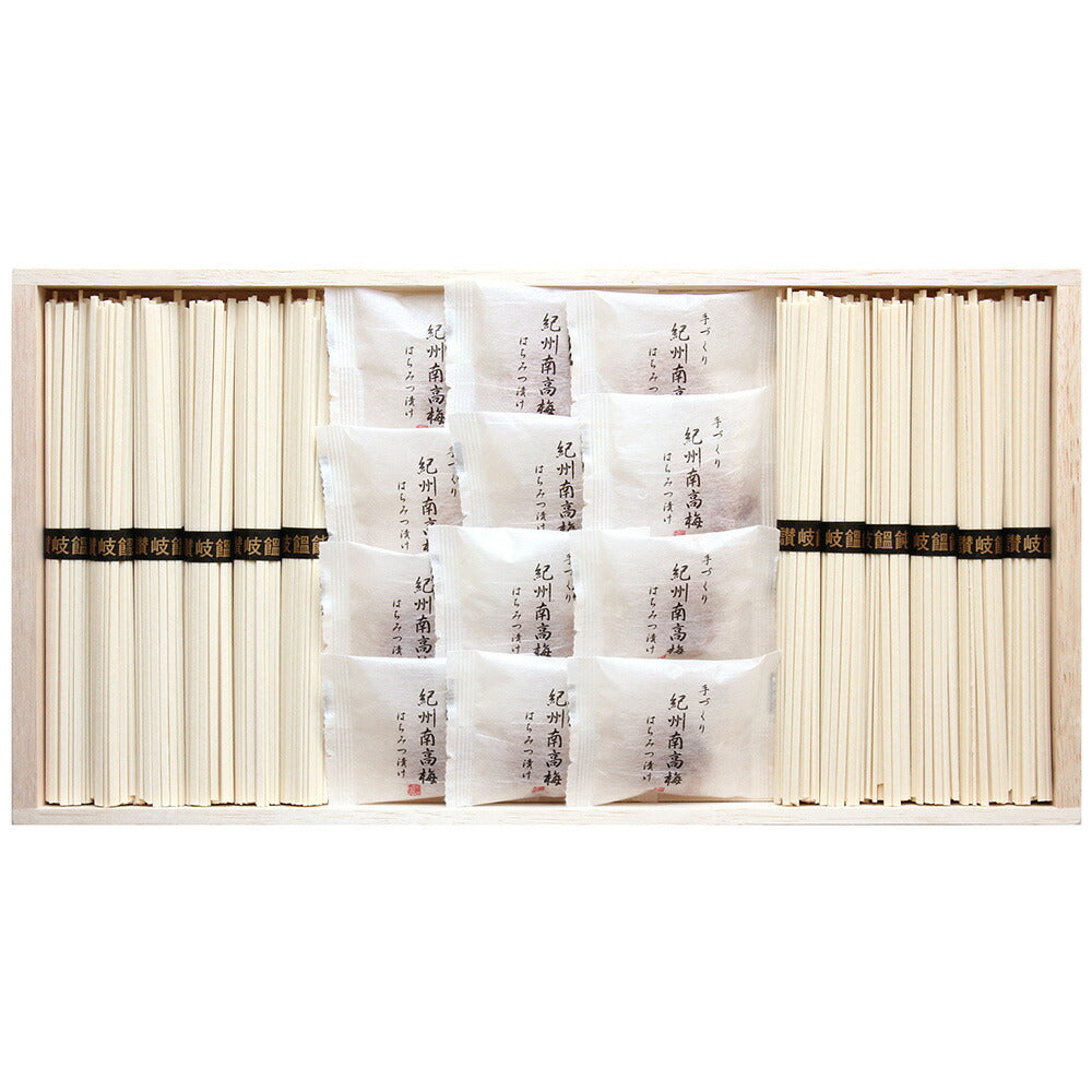【3人シェア買いでお得】紀州南高梅・讃岐うどん詰合せ 紀州南高梅はちみつ漬け12個 讃岐うどん50ｇ×12束